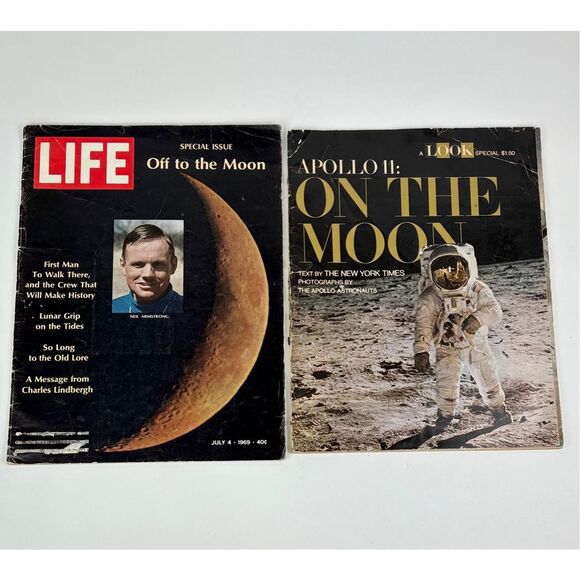 Vtg Pair of Magazines Life Off To The Moon July 1969 Look Apollo 11 On The Moon - Picture 1 of 10